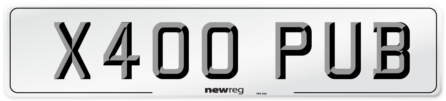 X400 PUB Number Plate from New Reg